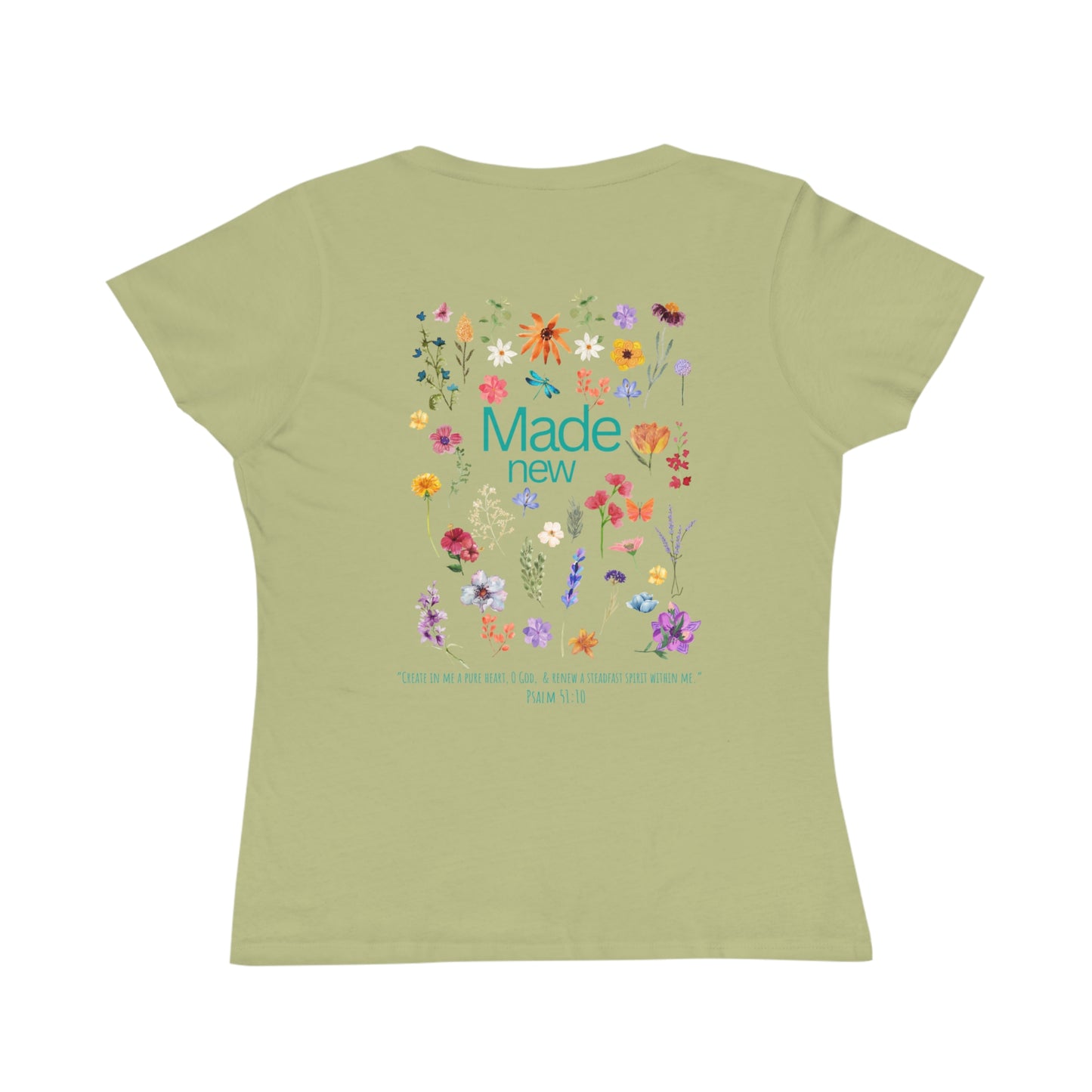 Floral Quote Organic Women's Classic T-Shirt - Made New, Psalm 51:10