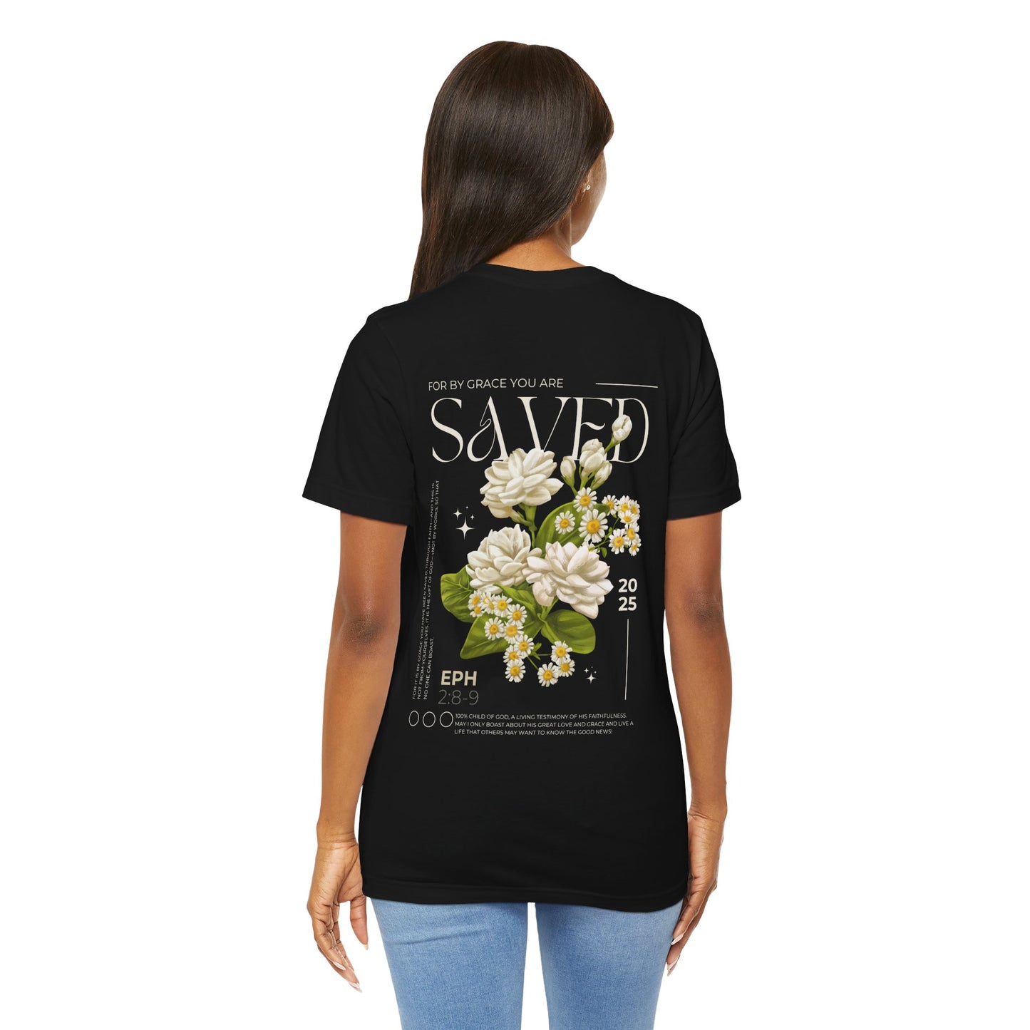 Floral Scripture T-Shirt - 'Saved' Design - Unisex Jersey Tee
