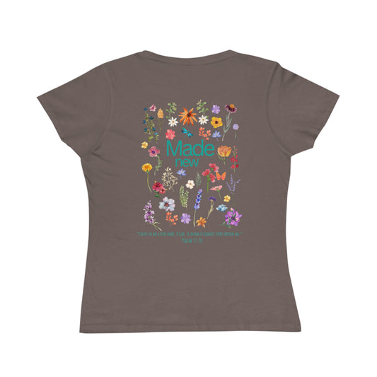 Floral Quote Organic Women's Classic T-Shirt - Made New, Psalm 51:10