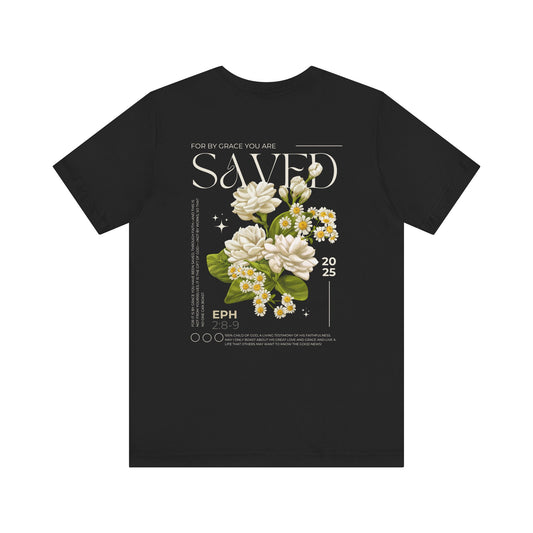 Floral Scripture T-Shirt - 'Saved' Design - Unisex Jersey Tee